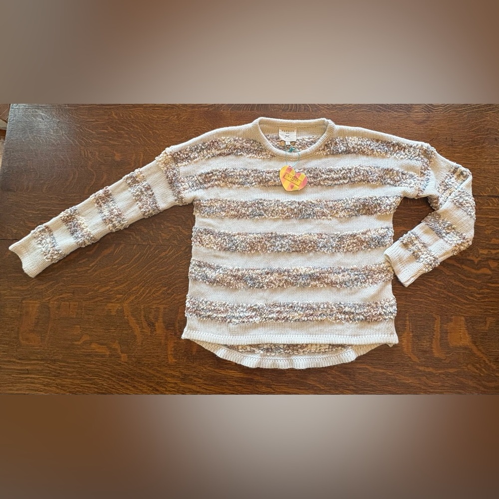 Hayden Girls Size XL Cream and Brown Knit Sweater